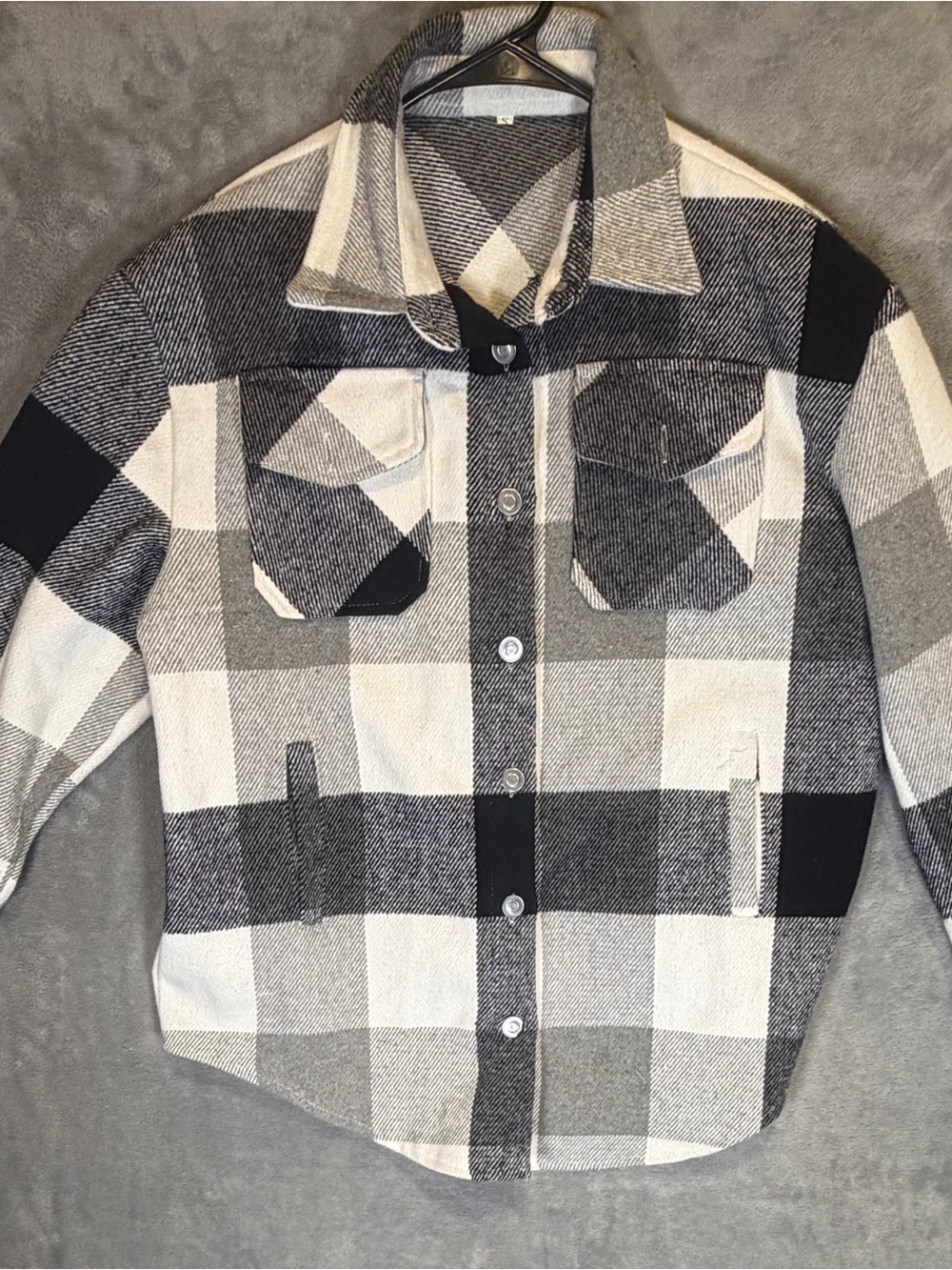 Black and White Plaid Button-Up Shacket